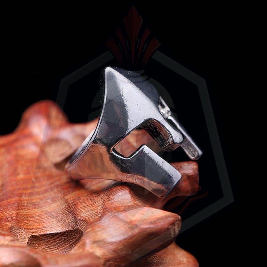 Bague Casque Spartiate Brisé - Argent 925, Gravure Détaillée - Hommage à Léonidas, Cadeau Homme Ou Femme